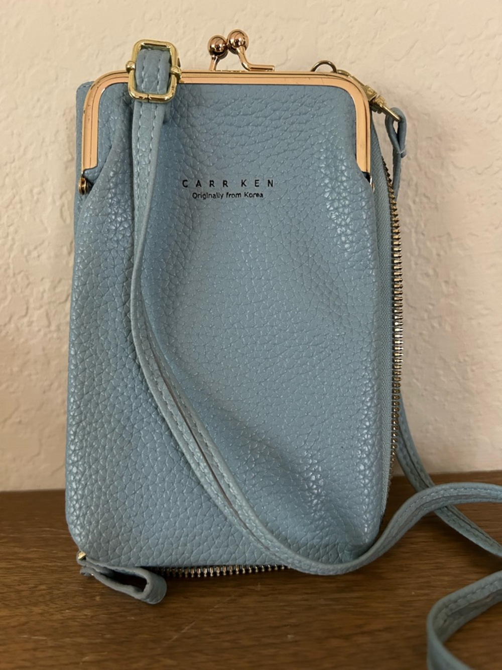Carr Ken  Light Blue Pebbled Crossbody Wallet Bag